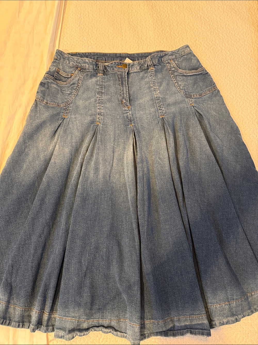 Soft Surroundings Washed Blue Denim A-Line Pleated Skirt